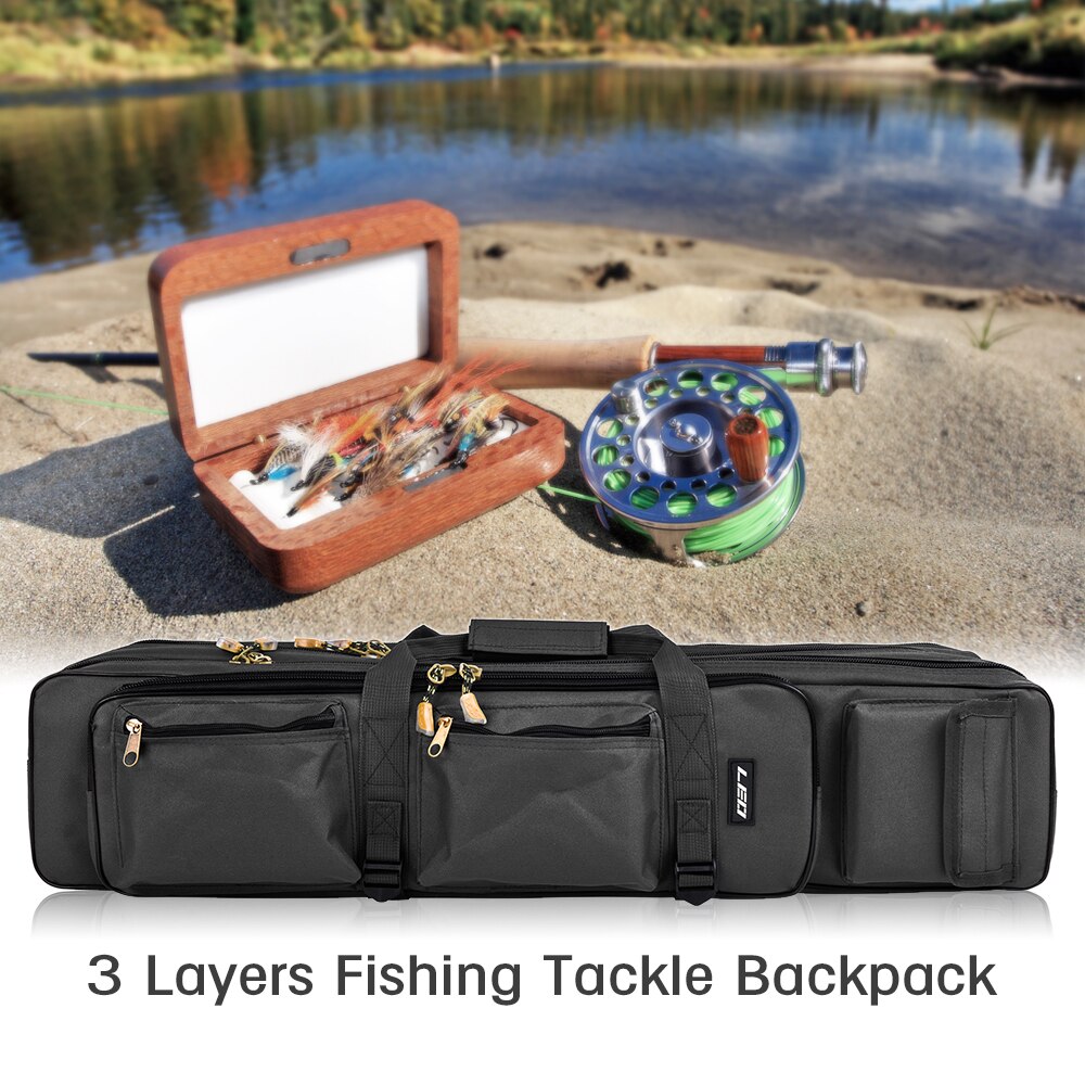 Outdoor 3 Layer Fishing Bag Backpack 80cm/100cm Fishing Rod Reel Carrier Bag Fishing Pole Tackle Bag Carry Case Travel Bag