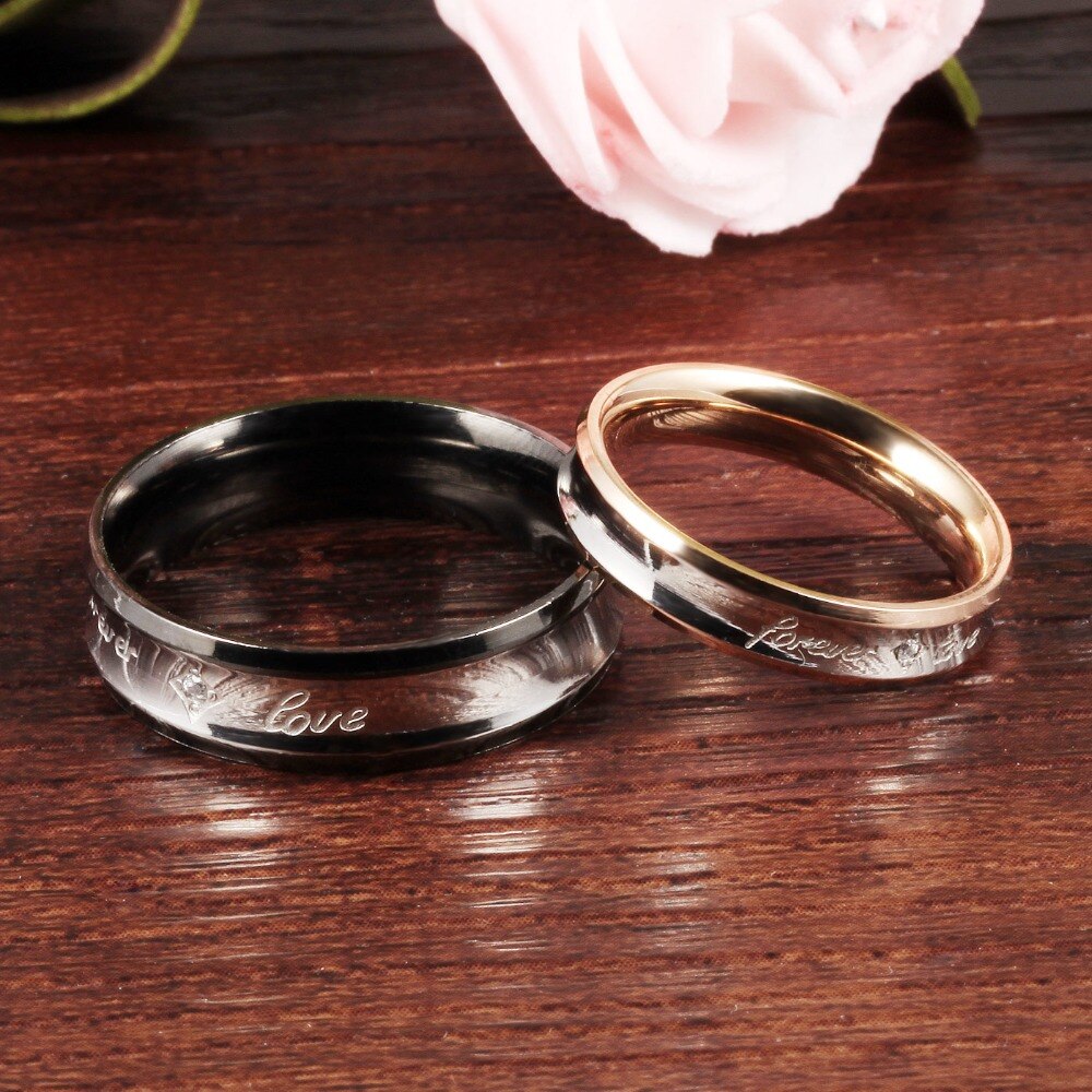Kerst minnaar roestvrij staal paar ringen Wedding Bands retro stijl Zirconia QL283