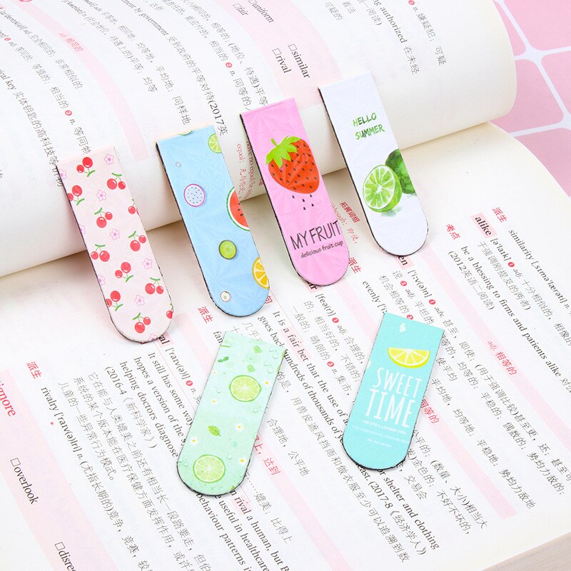6PC Soft Magnetic Bookmark Fresh Fruit Cartoon Folder Student Boy Girl School Office Book Holder Cute Stationery