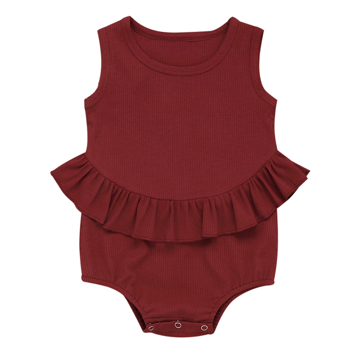 0-24M Peuter Baby Meisjes Jongens Bodysuits 4 Kleuren Solide Mouwloze Ruches Jumpsuits Kleding Outfits: Rood / 6m