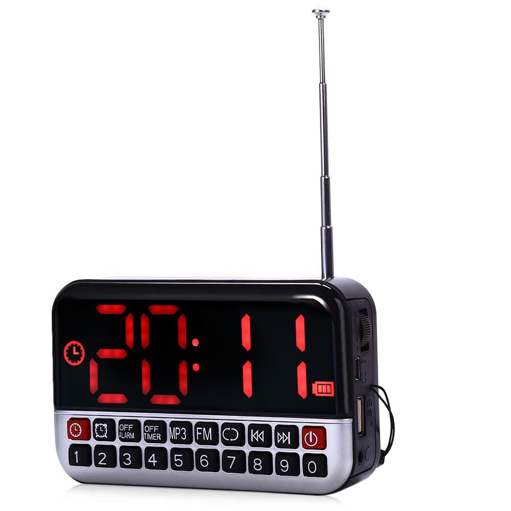 Digitale Wekker Led Display Radio Muziek MP3 Speaker Reizen Snooze Functie Draadloze Antenne Office Home Voor Ouder De Aged: Silver