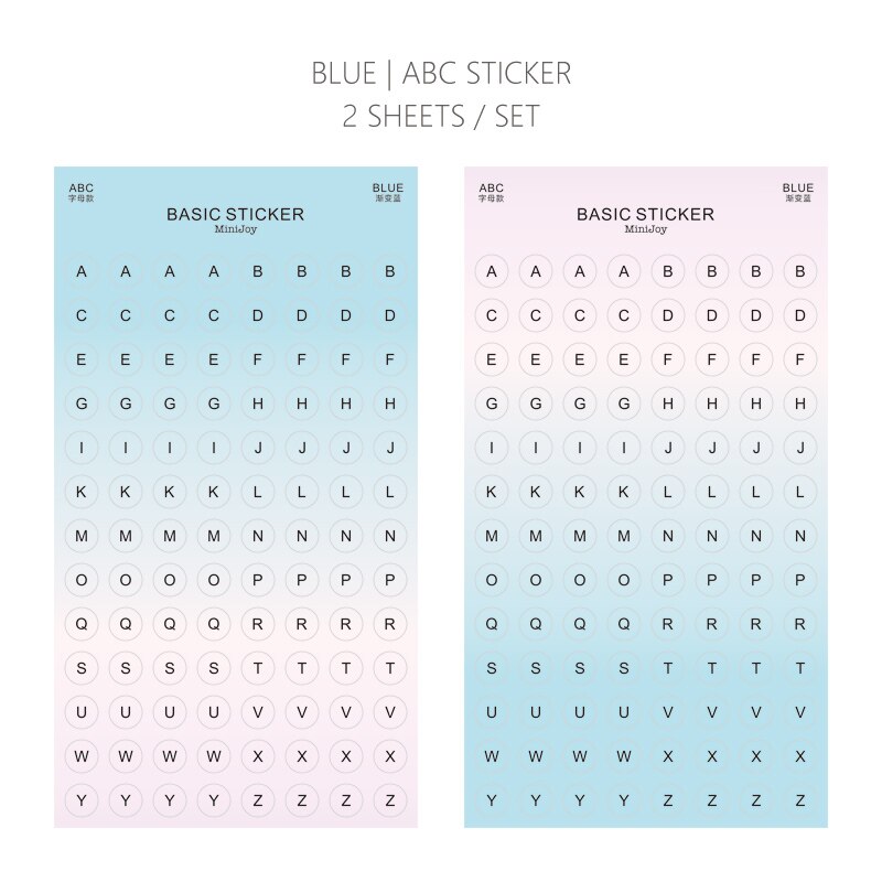 Mypretties 2 vellen kleurplaten met cijfers en letters, functionele stickers, plannerstickers, schemastickers, briefpapierstickers: Blauwe abc-sticker