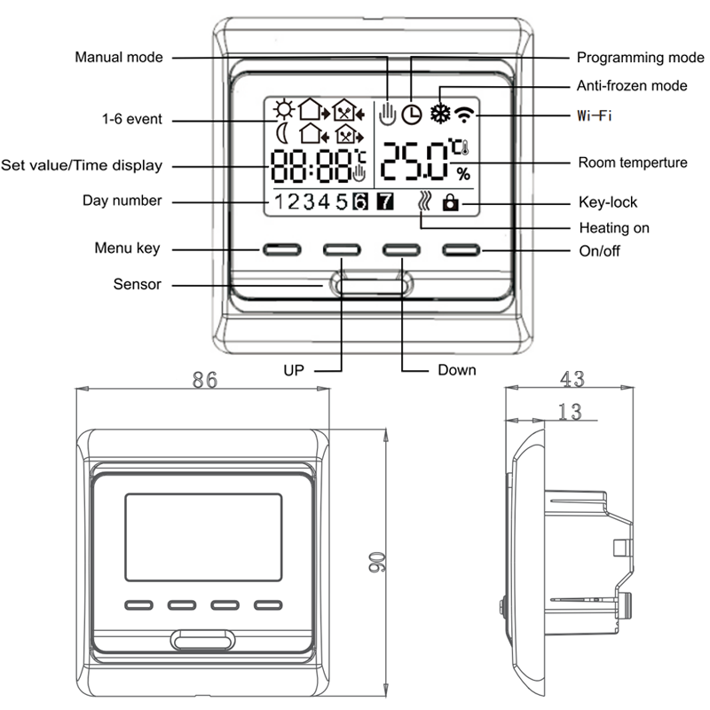 Termostato programable de suelo de calor WiFi, 220V, 16A, controlador de temperatura de calefacción por suelo radiante eléctrico para el hogar, Control por aplicación remota