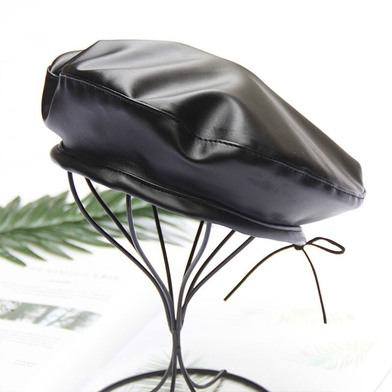 Women Autumn Ainter Pu Leather Solid Berets Hat Female Girls Outdoor Travel Leather Beret Vintage French Hat Baret