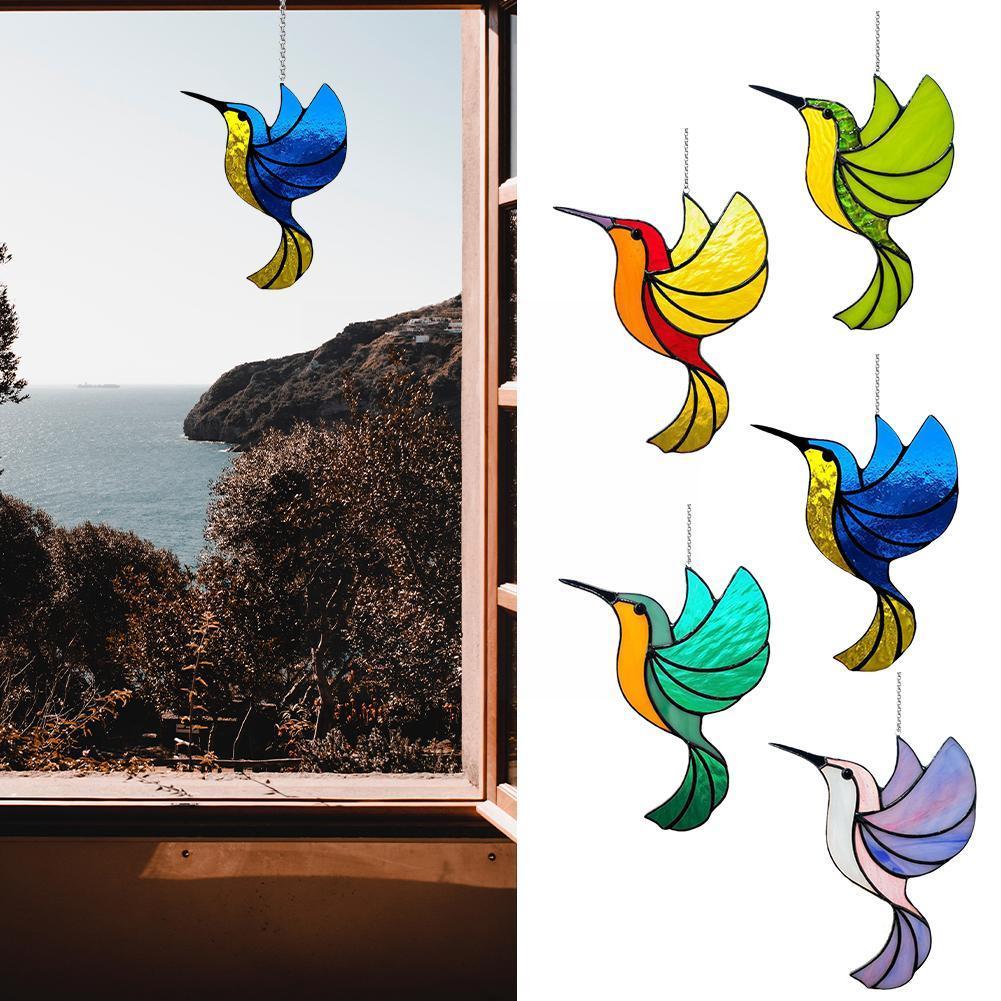 Alloy Ukrainian Stained Glass Hummingbird Collection Light Pendant Chakra Chandeliers Suncatcher Garden Ornament Crystal B5f3