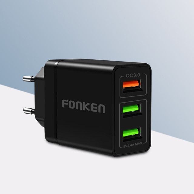 FONKEN USB Charger Quick Charge 3.0 Fast Charger 3 Port QC3.0 QC2.0 Charging for Phone Mobile Tablet Multi Wall Adapter: Black Charger