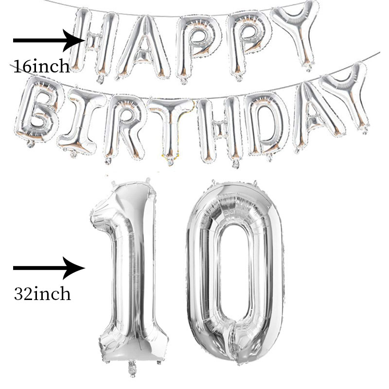 Globos plateados de aluminio con números de 32 pulgadas, 10 11 12 13 16 18 25 30 35 40 50 60 años, decoraciones para de feliz cumpleaños, adultos, niños, niños y niñas