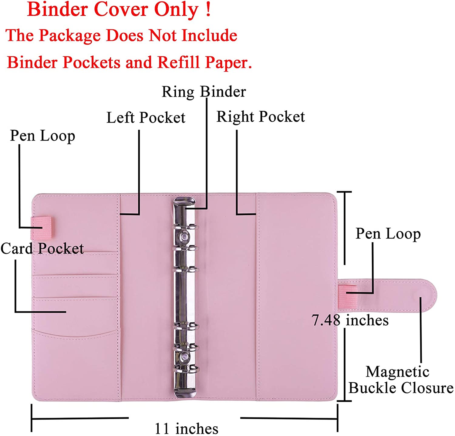 A6 PU Leather Notebook 6 Ring Binder for A6 Filler Paper, Loose Leaf Personal Planner Binder Cover with Magnetic Buckle Closure