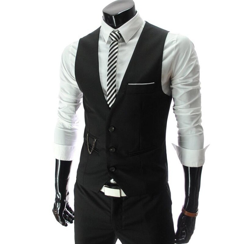 Mænds vest slim kjole blazer veste mandlig vest gilet homme ærmeløs formel business jakke vest mænd tøj chalecos para: Sort / L