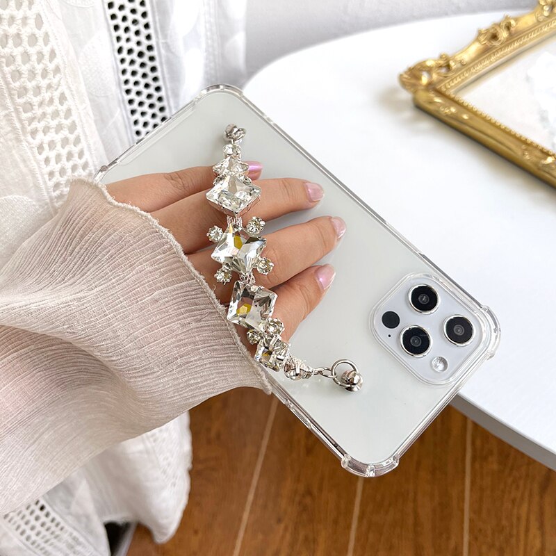 Qianliyao Strass Ketting Telefoon Case Voor Iphone 12 Mini 11 Pro Max 7 8 Plus X Xr Xs Se gevallen Armband Clear Bescherm Cover