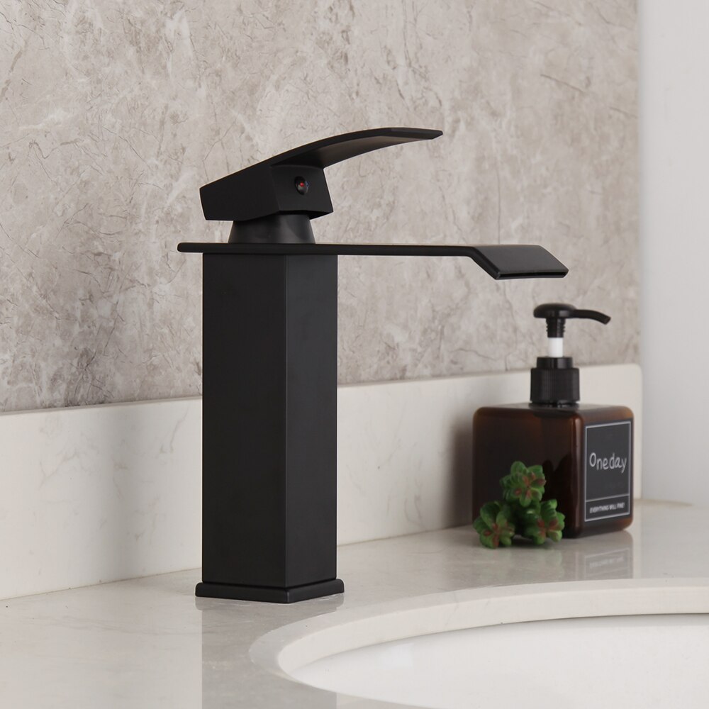 Matte Zwarte Badkamer Wastafel Kraan Rvs Wastafel Sink Mengkraan Waterval Uitloop Badrandcombinaties & Cold Mixer kraan