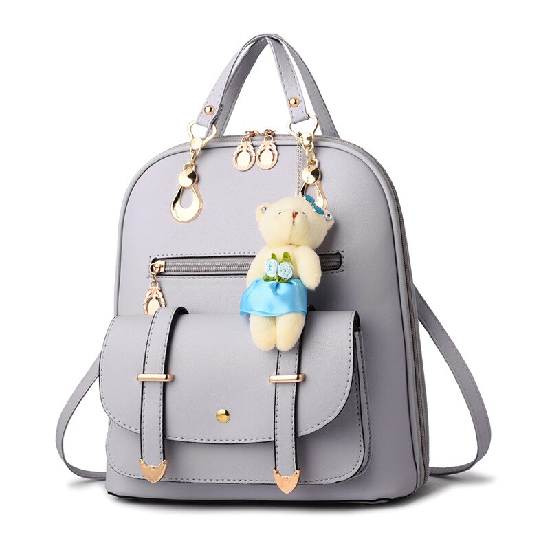 DIOMO Women Backpack Casual Cute for Girl School Bag Pu Leather Bear Pendant Multi-color Optional