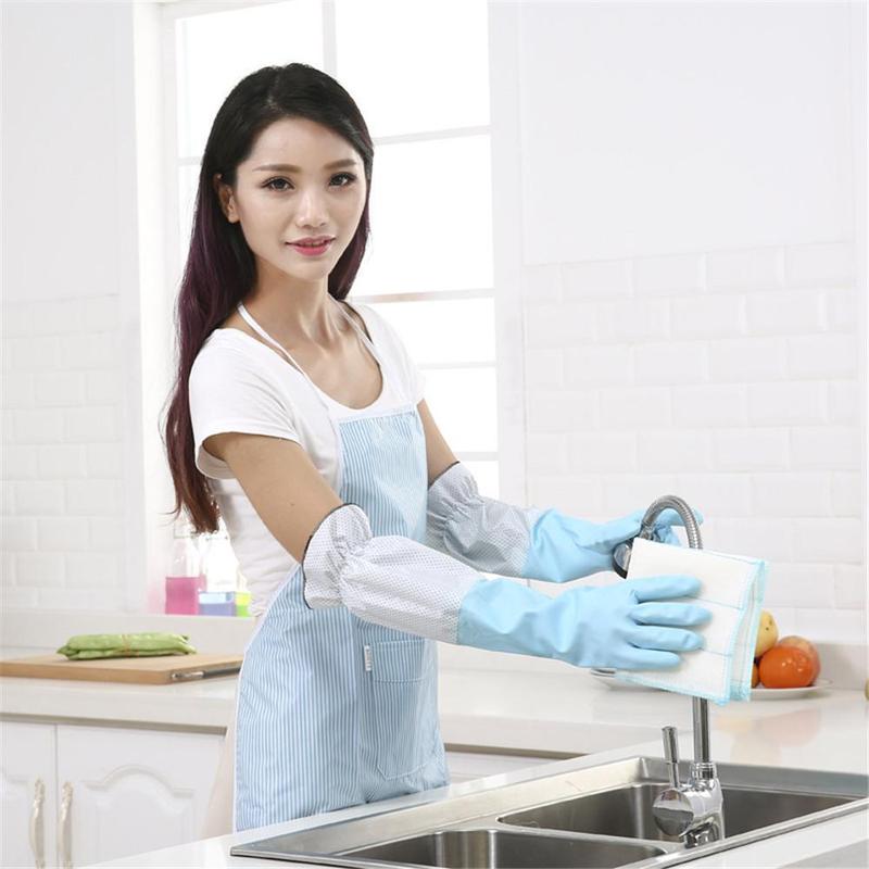 WomenGloves-guantes de goma para lavar platos, manoplas de limpieza duraderas para el hogar, manoplas florales de manga larga, Kit impermeable Q8Y6