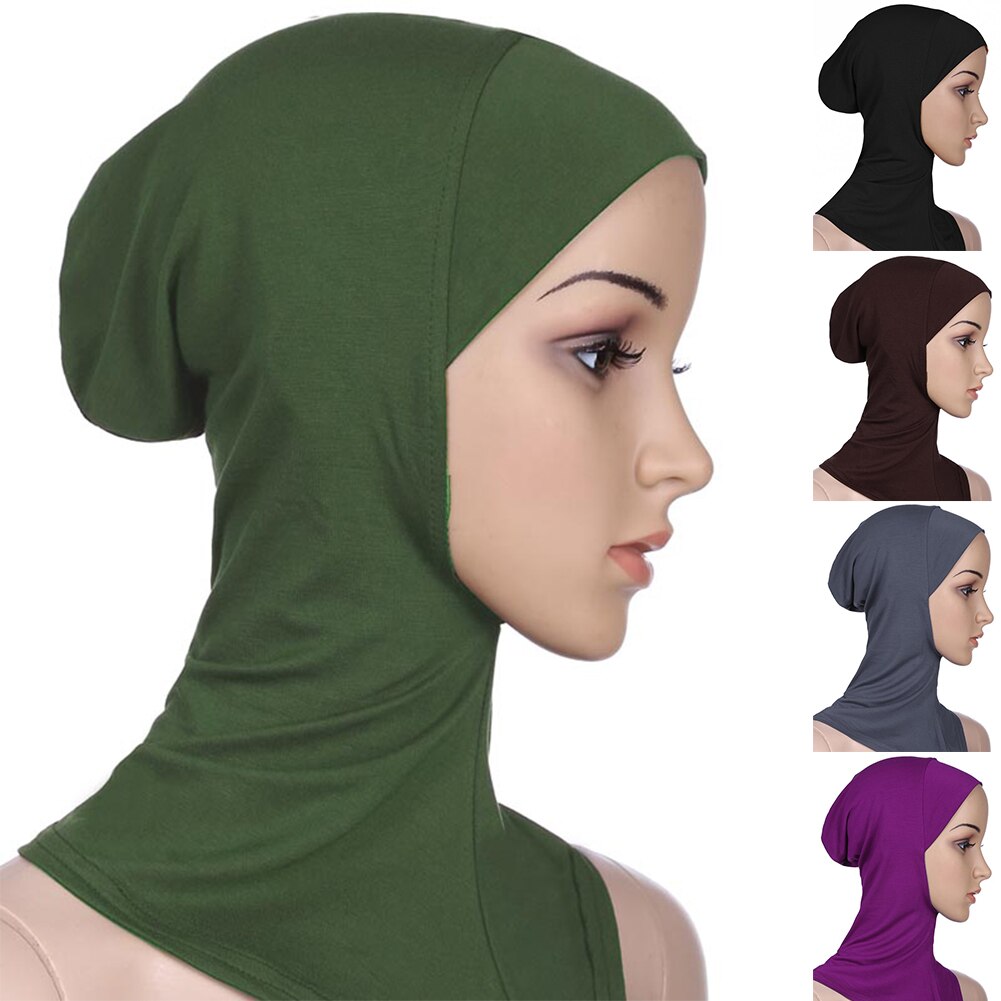 Dessous de foulard islamique pour femmes, Bonnet à Hijab, couverture complète, Bonnet pour tête musulmane, doux, couleur unie
