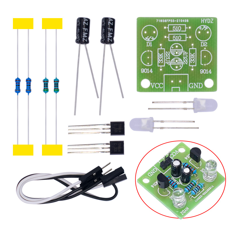 Kit electrónico de bricolaje, circuito de luz de Flash Simple LED de 5MM, tablero de circuito LED parpadeante Simple, Suite de producción para práctica de soldadura