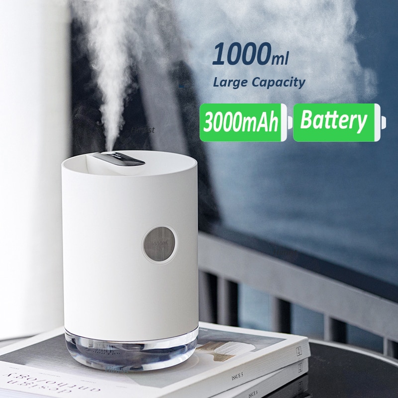 Huis Luchtbevochtiger 1L 3000 Mah Draagbare Draadloze Usb Aroma Water Mist Diffuser Batterij Life Show Aromatherapie Humidificador