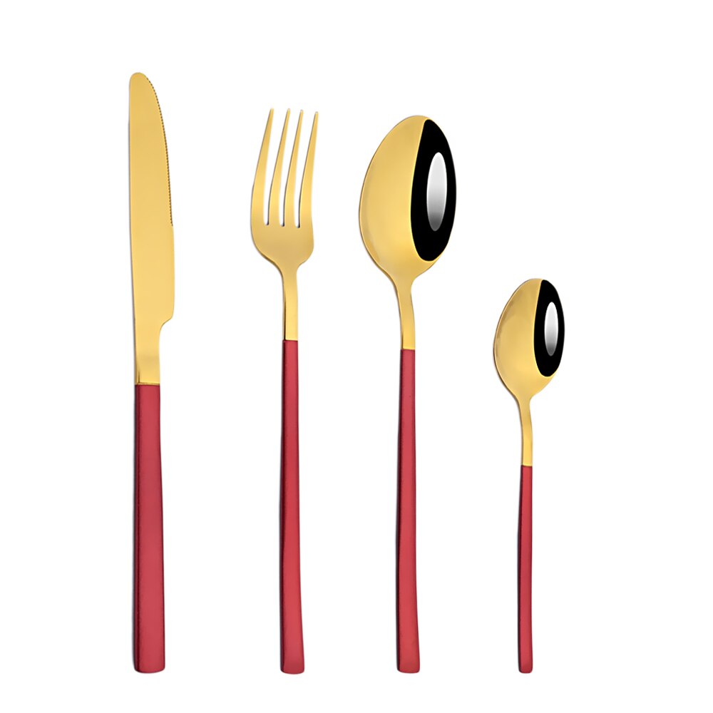 Zoseil – service de couverts en acier inoxydable, vert et or, fourchette à Dessert, cuillère à thé, vaisselle de table, service de cuisine: Red gold