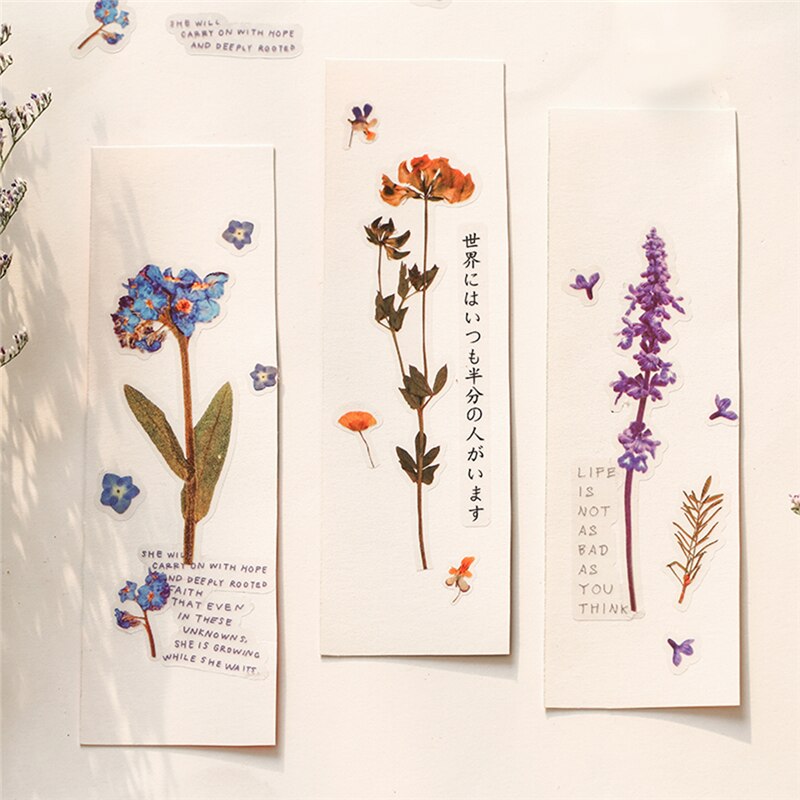 Kokorosa12 Designs Natural Daisy Clover Japanese Words Stickers Transparent PET Material Flowers Leaves Plants Deco Stickers
