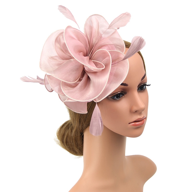Fascinateur avec bandeau plume fleur pilulier chapeau pour femmes Cocktail rose