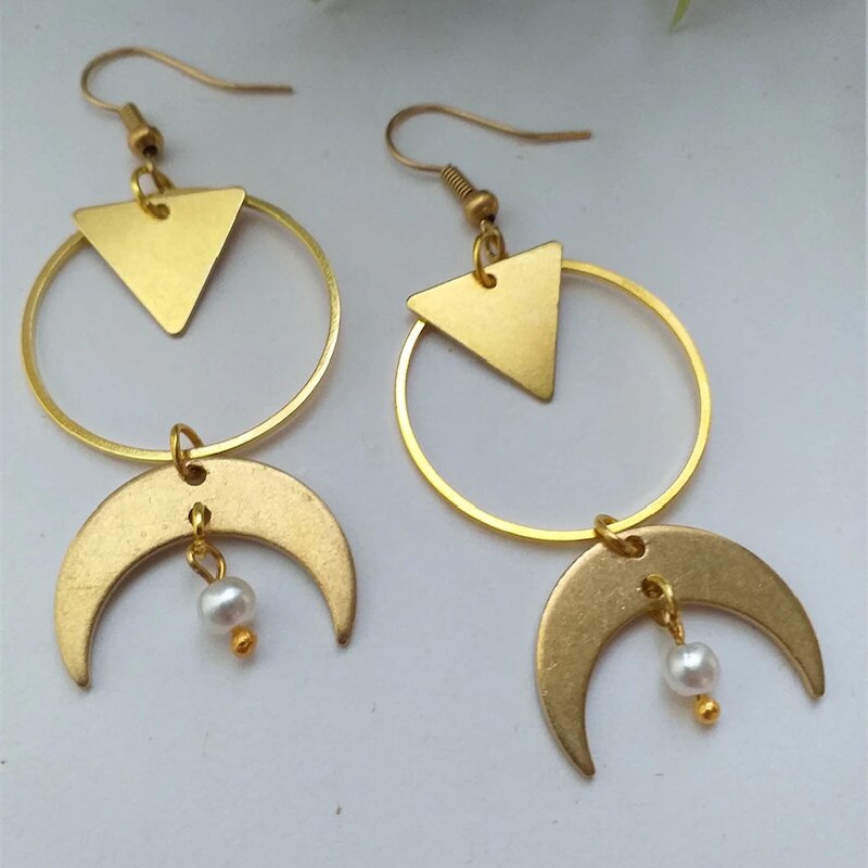 Modernist Metal Loop Earrings Phase Boho Hippie Statement Summer Long Creativity Jewelry Minimalism Women: Champagne Gold