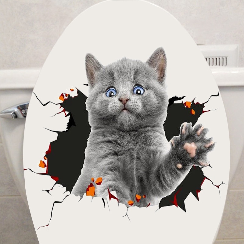 Various Cute Kitten Animal Cartoon Cat 3D Wall stickers for kids rooms Bathroom Toilet Decors Peel обои для стен в рулонах