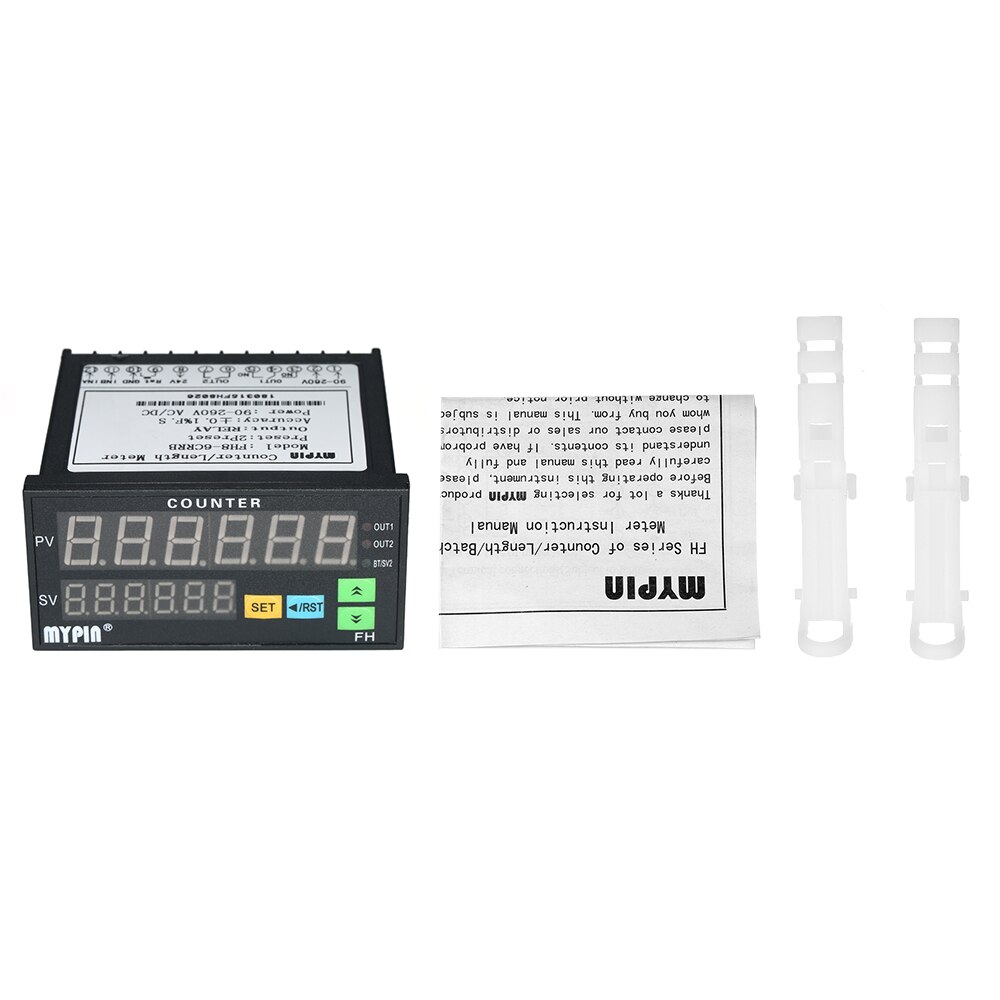 Multi-functional Dual LED Display Digital Counter 90~265V AC/DC Length Meter with 2 Relay Output and Pulse PNP NPN