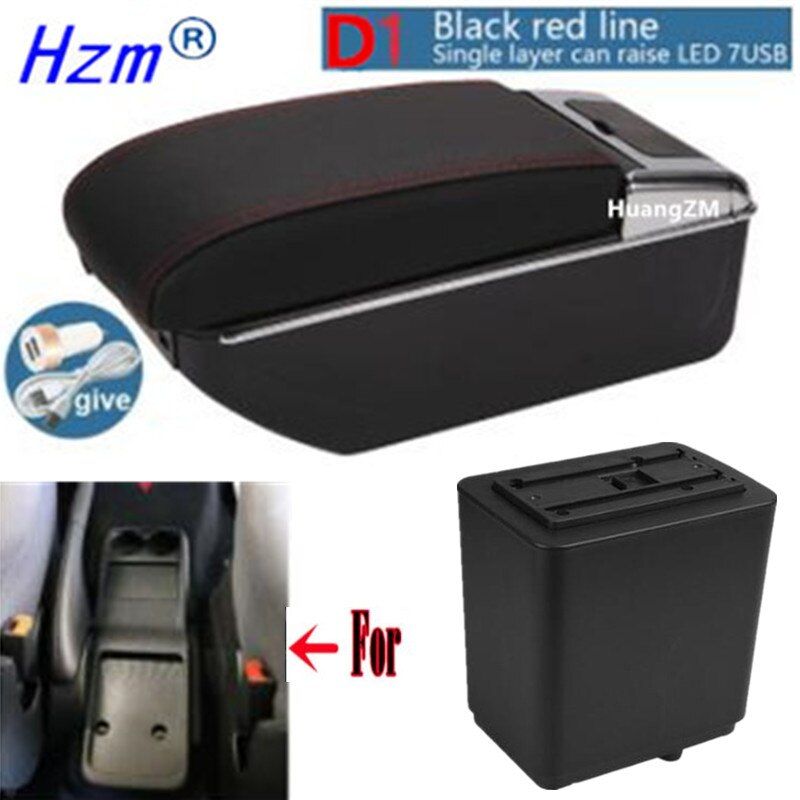 For Citroen Berlingo Armrest Retrofit parts For Peugeot Partner tepee Car Armrest Storage box car accessories Charging USB LED: D1 style red line