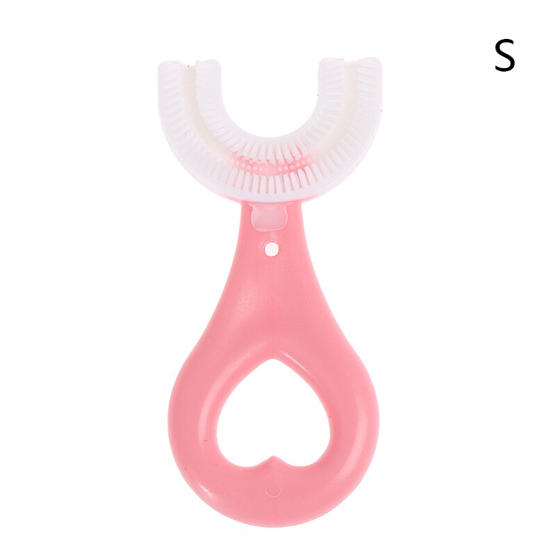 1PCS Cartoon Pattern Hand-Held Version U Silicon Toothbrush Children's Infant Toothbrush Mouth-Cleaning Manual Toothbrush: pink S