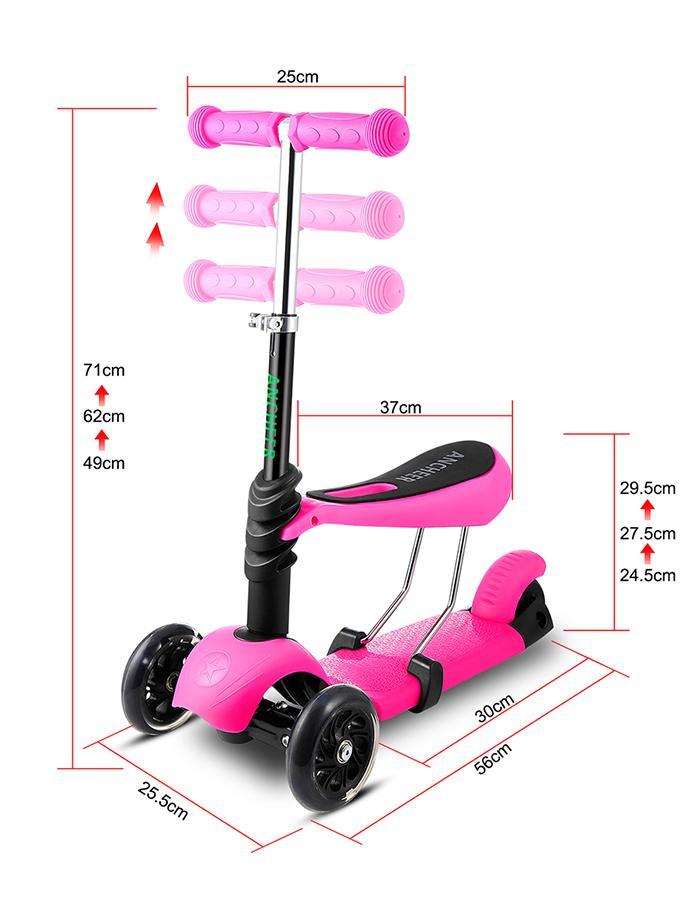 3-Wheel Children Scooters Kick Scooter With Seat Adjustable Height Kids Scooter Bike with LED Light Up Wheels kids skateboard