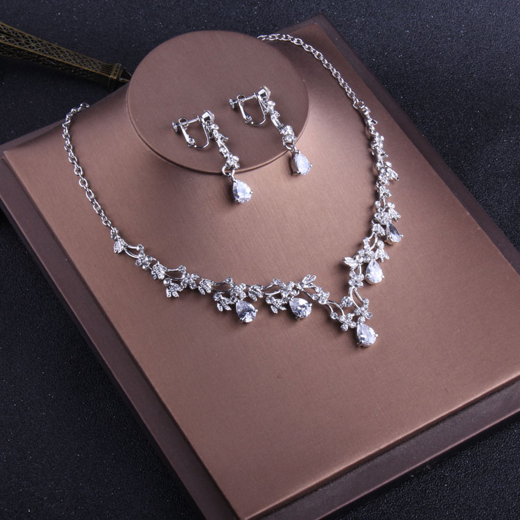 Collier et boucles d&#39;oreilles en zircon, gouttelettes d&#39;eau de style coréen, décoration pour mariage