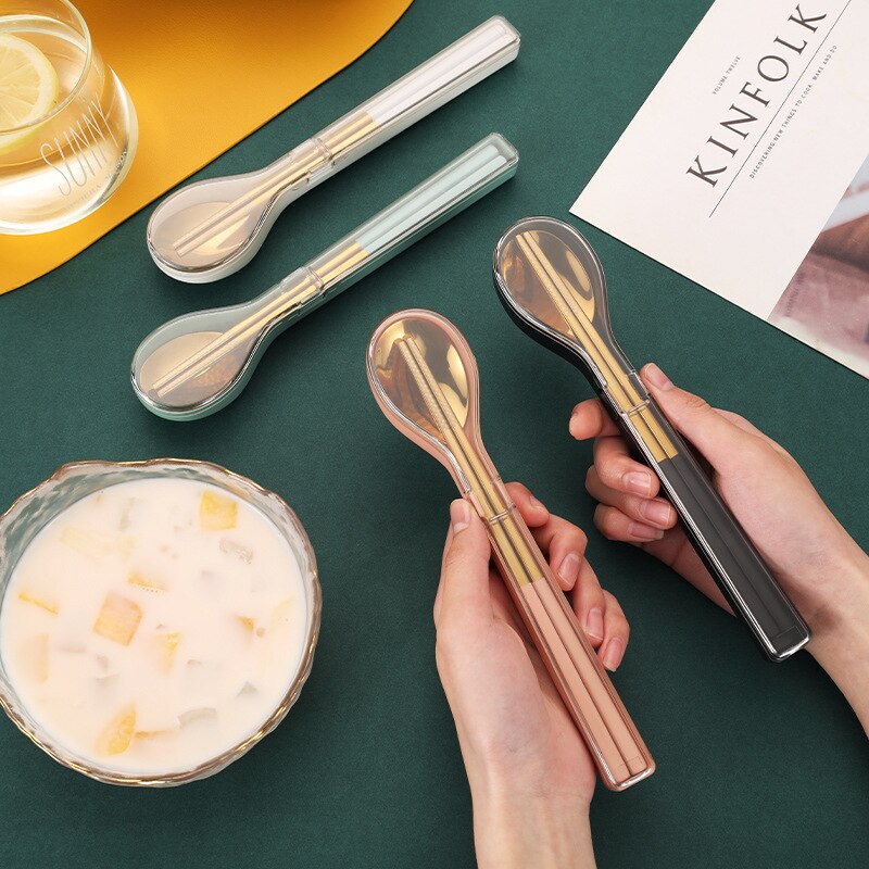 304 Stainless Steel Chopsticks Spoon Set Cutlery Set Flatware Set Tableware Soup Spoon Portable Cultery With Box