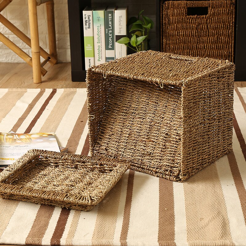 Storage basket folding storage basket Hand-woven straw rattan magazine storage basket weaving basket bamboo basket toy storage