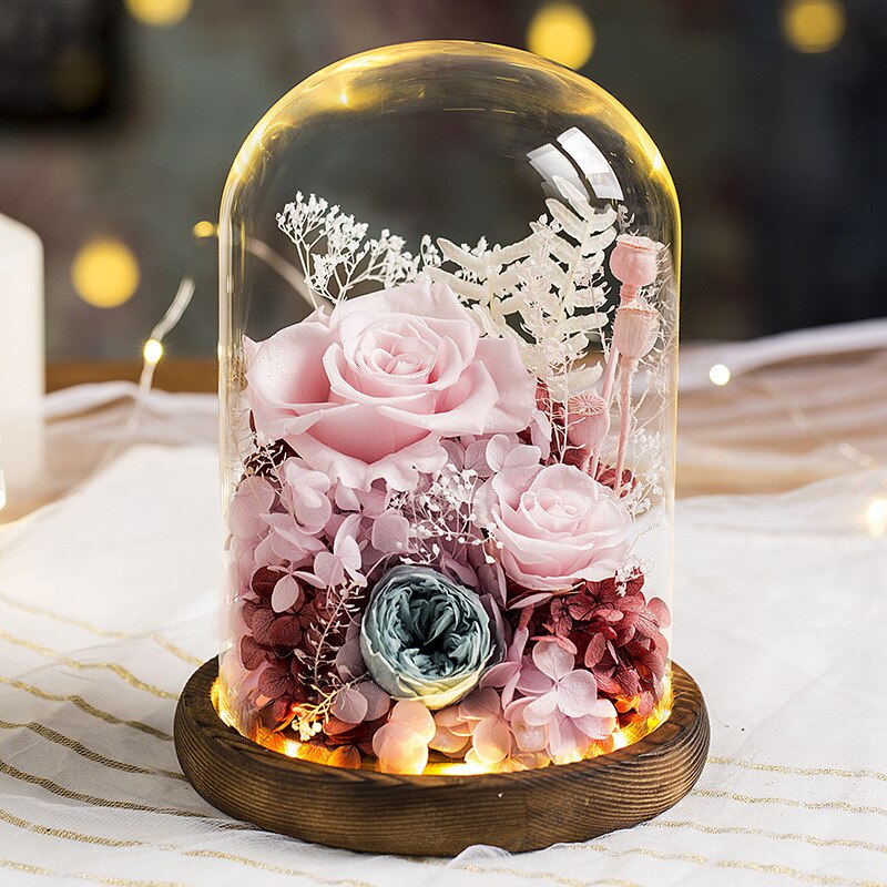 Warme Romantische Ewige Blume Handgemachte Konservierte Echt Rose Glas Abdeckung Unsterblich Blumen Valentines Schild Hochzeit Liefert: 4