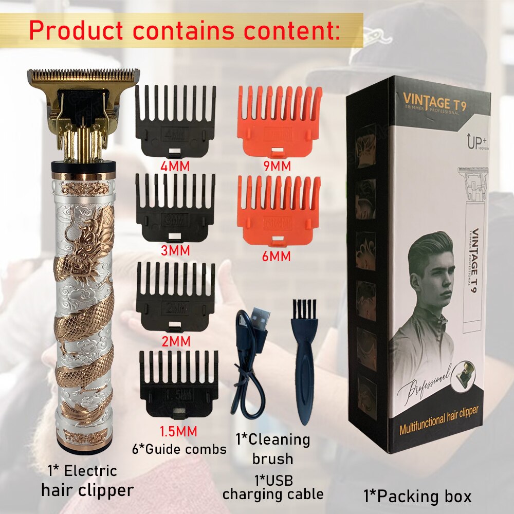 2022 T9 Hair Clipper Limit Comb 6MM 9MM Haircut Machine Shaving Cutting Vintage T9 Machine Beard Trimmer for Men: white coiled drag 69