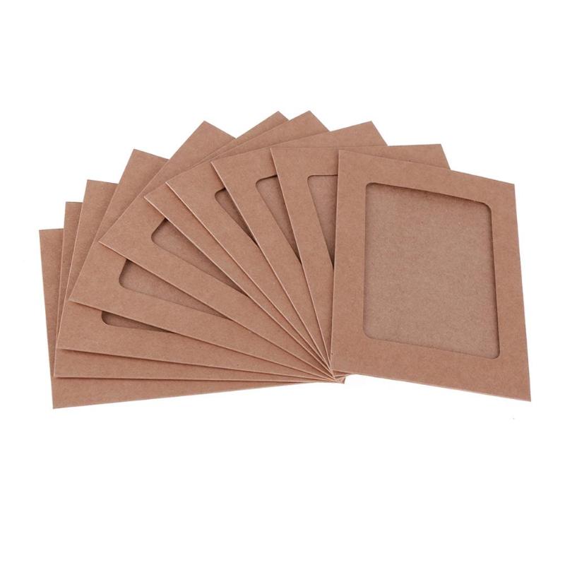 10 Pcs DIY Kraftpapier Fotolijst 3-5 inch Opknoping Muur Foto Fotolijst Kraftpapier Met Clips en Touw Voor Familie Geheugen: Brown / 10 inch