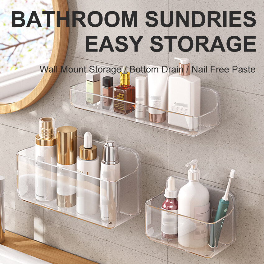 Estante organizador para el baño, soporte transparente para botellas de Gel de ducha montado en la pared, soporte de plástico sin perforación para el hogar, estante para mascotas