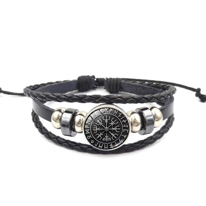 Nordic Viking Compass Bracelet Multi-Layer Leather Bangles Adjustable Length Rope Wrist for Men Boy Jewelry: Default Title