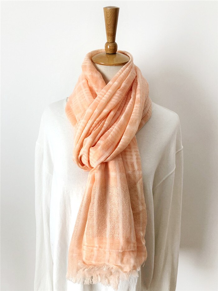 Écharpe d'hiver unisexe japonaise, longue couleur unie en coton et lin, écharpe châle à rayures pour femmes: color 4