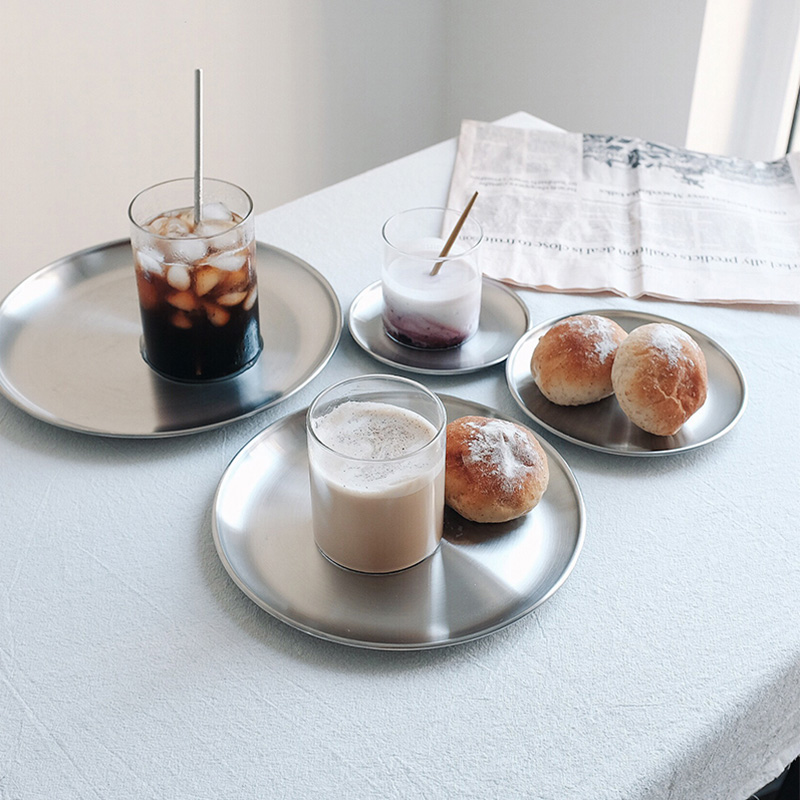 1pcs matte 304 metal stainless steel disc dessert tray tray multi-purpose plate
