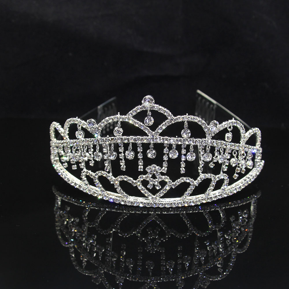 AINAMEISI Bridal Tiaras and Crowns Tassel Rhinestone Big Pageant Crown Women Wedding Headbands Hair Jewelry: 4