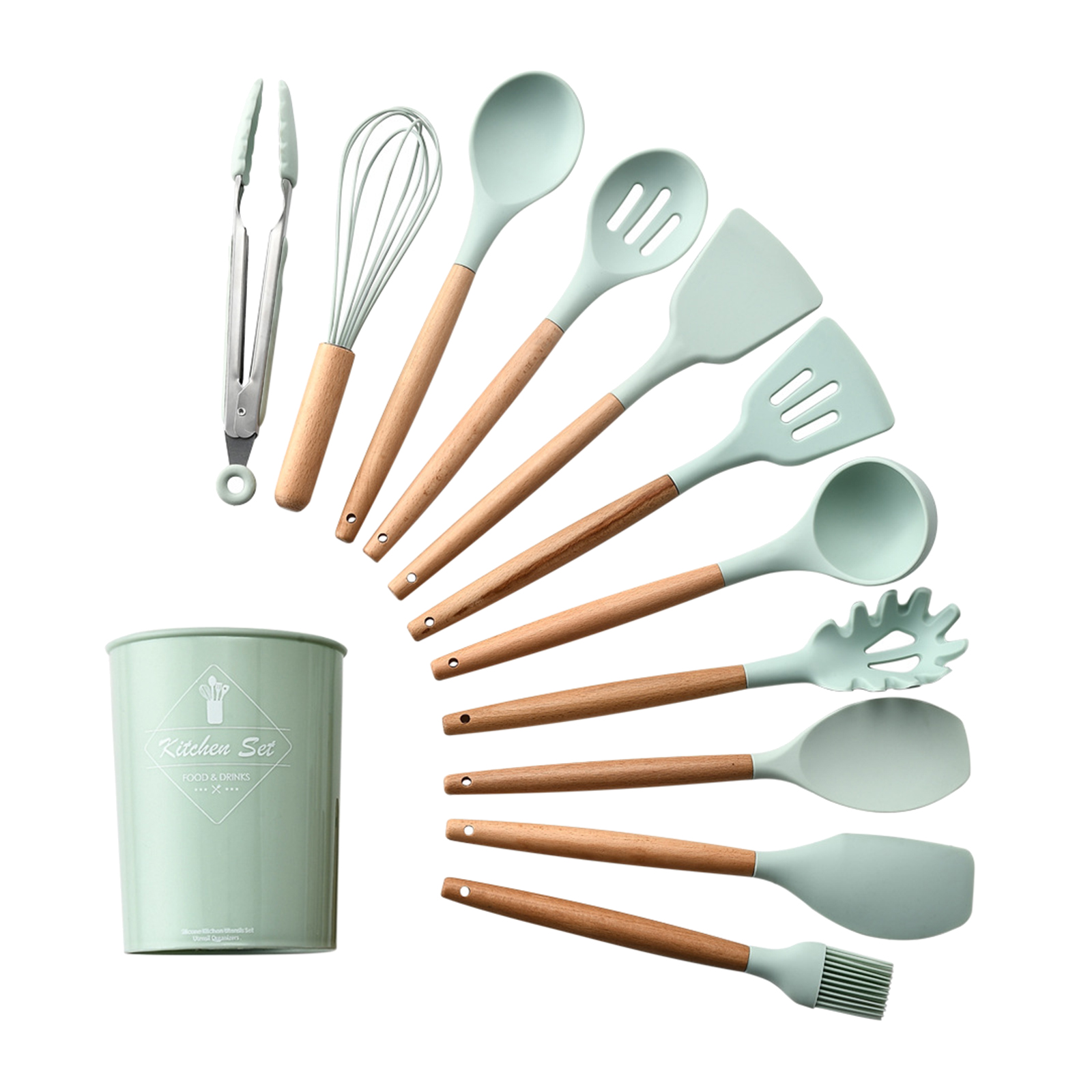 11PCS Nonstick Cookware Non Scratch Wooden Handle Anti-scalding Turner