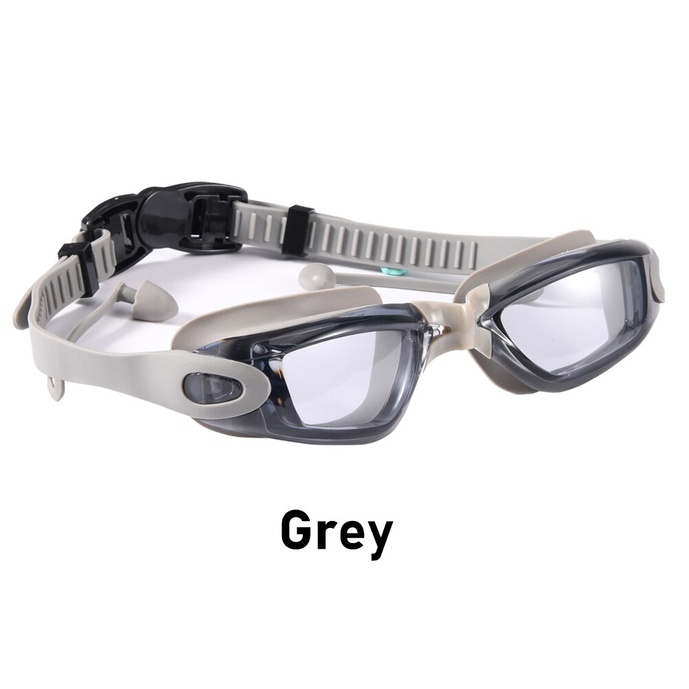 Zwembril Zwemmen Bril Met Oordopjes Neus Clip Transparante Waterdichte Siliconen Optische Duiken Bril: Grey