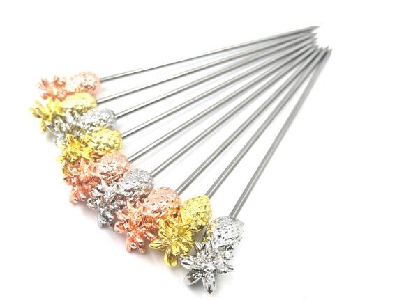 6 pcs Cocktail Pick Rvs Fruit Sticks Ananas Bar Gereedschap Drink Roeren Sticks Martini Picks Party Bruiloft Accessoire: mixed color