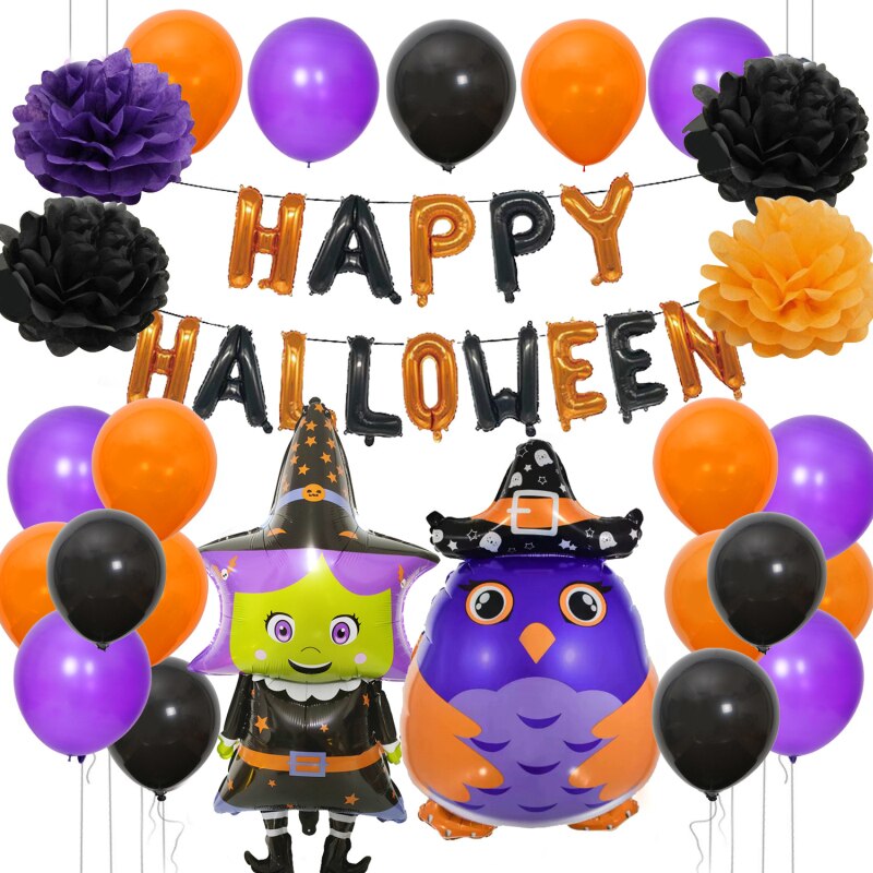 Halloween Brief Ballon Set Pompoen Zwarte Kat Uil Paars Zwart Ballon Set Feestartikelen Partij Decoratie Parti Decor