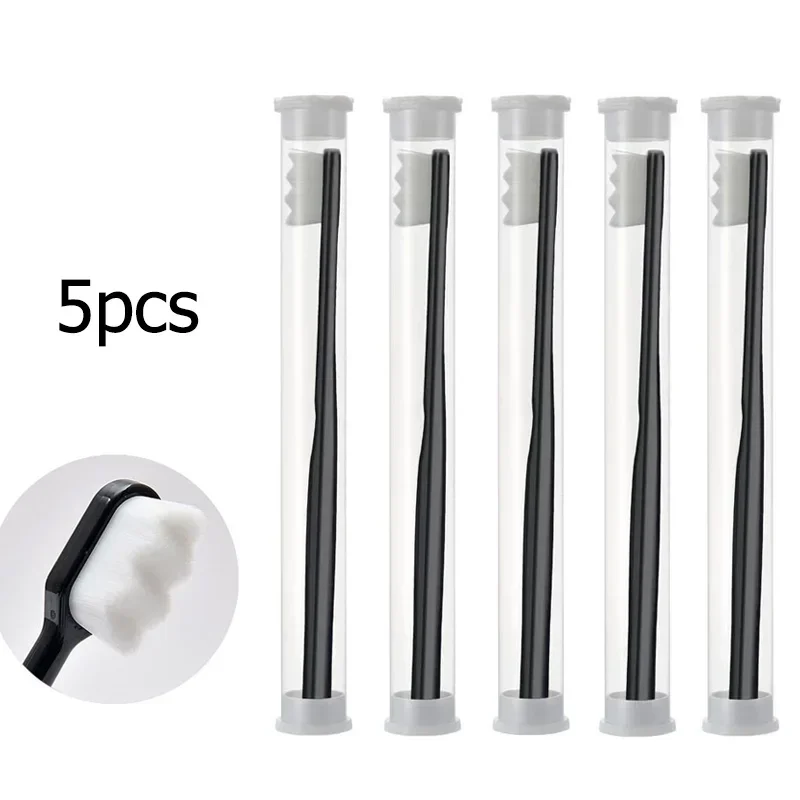 3pc ultra-fino escova de dentes macia adulto escova de dentes limpeza profunda portátil viagem escova de cuidados dentários clareamento oral dentista: Preto e branco