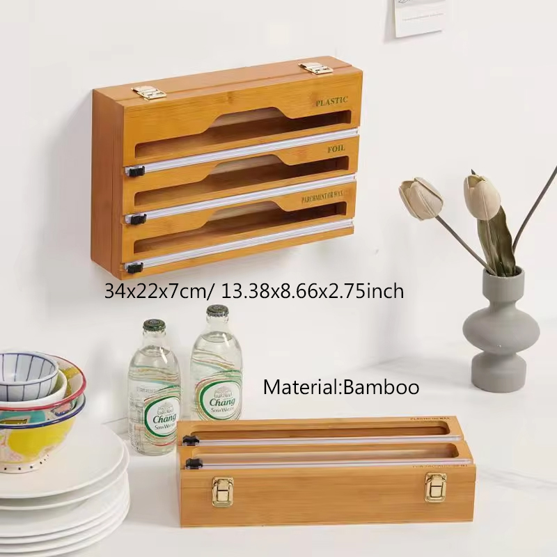 Heißer 3 in 1 Kunststoff wickeln Spender mit Cutter Lebensmittel wickeln Frischhaltefolie Lagerung Organizer Acryl Folie Organizer für Küche Schublade: Blau