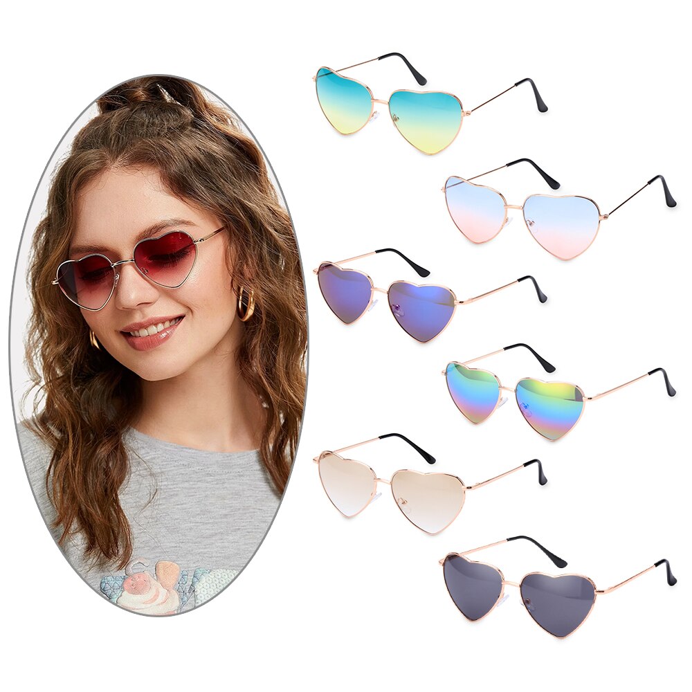 Women Vintage Heart Shape Sunglasses Metal Frame Sun Glasses Candy Color Gradient Sun Glasses For Outdoor Cycling