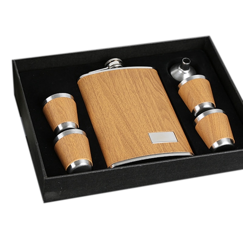 9 Oz En Bois Ensemble de Fiole de Hanche avec 1 Entonnoir et 4 Tasses de Vin de Whisky En Acier Inoxydable Flacon Bouteille Voyage Drinkware pour: Default Title