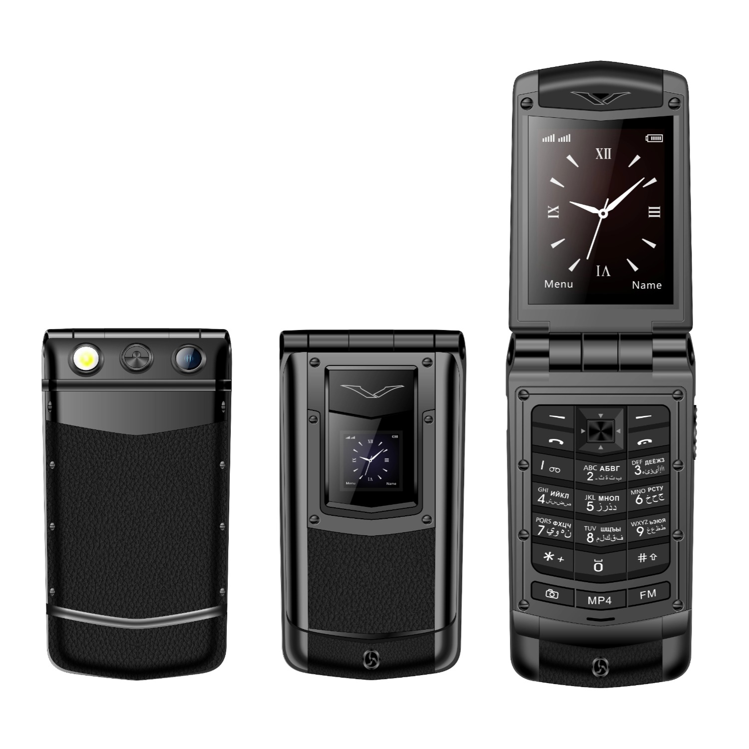 Telefono a conchiglia classico di lusso 2G Corpo in metallo Doppio pulsante SIM dovuto schermi Magia voce lista nera mobile pieghevole per anziani: nero / Fascio 2