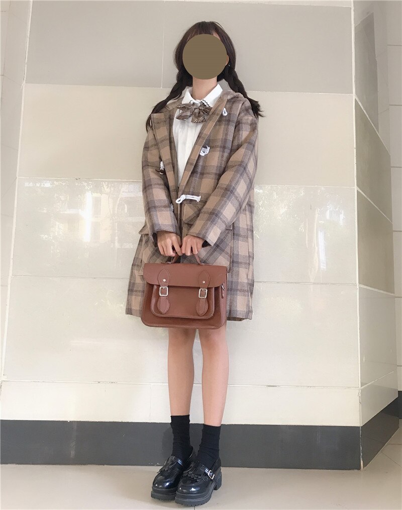 spring style Japanese jk coat Sweater Coat japanese school uniform long sections plaid woolen Kawaii coat